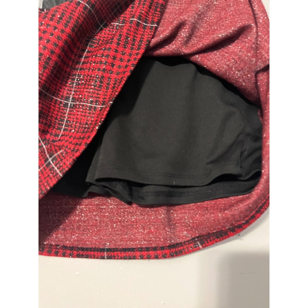 Amy Byer Girls Red Black Plaid Metallic Skort Faux Leather Waistband Size M10-12 - Picture 3 of 5